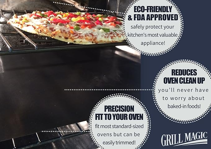 3 Pack Non-Stick Heavy Duty Oven Liners Set for Bottom of Electric Oven by Grill Magic - Thick, Heat Resistant Fiberglass Mat - Easy to Clean, Reduce Spills, Stuck Foods & Clean Up - BPA Free