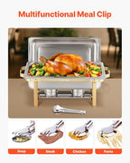 VEVOR Chafing Dish Buffet Set, 8 Qt 4 Pack, Stainless Steel Chafer with 2 Full Size and 4 Half Size Pans, Rectangle Catering Warmer Server with Lid Water Pan Stand, for Weddings Parties Banquets, Gold