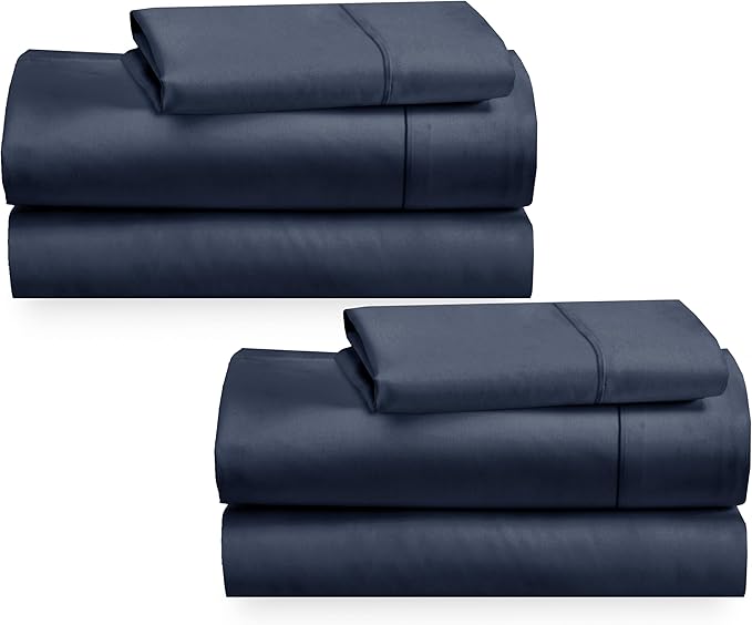 2-Pack Twin XL Sheet Sets - 400 Thread Count 100% Cotton Sateen Sheets - Extra Soft, Breathable & Cooling Sheets, Wrinkle Resistant, 2 Sets of Deep Pocket Bed Sheets - Indigo Dusty Blue