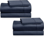 2-Pack Twin XL Sheet Sets - 400 Thread Count 100% Cotton Sateen Sheets - Extra Soft, Breathable & Cooling Sheets, Wrinkle Resistant, 2 Sets of Deep Pocket Bed Sheets - Indigo Dusty Blue