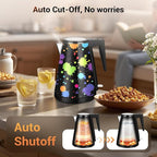 1.2L Double Wall Stainless Steel Interior Water Boiler, Cordless, 1000W Fast Boil with LED Light Coffee Pot & Tea Electric Kettle, Auto Shut-Off and Boil-Dry Protection (Colorful Graffiti)