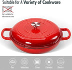 Cast Iron Casserole Braiser,3.8 Quart Enameled Cast Iron Pan,Heavy Duty Casserole Skillet with Lid and Dual Handles,Porcelain Surface Casserole Dish with Lid,Dutch Oven Gifts for Family,Red