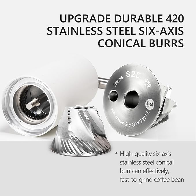 TIMEMORE Manual Coffee Grinder Foldable Handle Burr Coffee Grinder with Capacity 20g Chestnut C3S PRO Internal External Adjustable Setting, Double Bearing Positioning for Travel Camping, Home White
