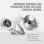 TIMEMORE Manual Coffee Grinder Foldable Handle Burr Coffee Grinder with Capacity 20g Chestnut C3S PRO Internal External Adjustable Setting, Double Bearing Positioning for Travel Camping, Home White