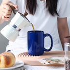 Smilatte 16 OZ Porcelain Coffee Mugs, Classic Blank Ceramic Cup with Large Handle for Tea Latte Cappuccino, Set of 4, Blue