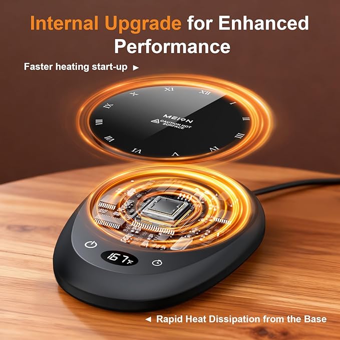 MEION Coffee Mug Warmer for Desk, Coffee Cup Warmer, 4 Temp Settings & 1-12H Timer, Coffee Warmer with Auto Shut Off Smart Gravity Sensor, Beverage & Candle Warmer Coffee Gifts Accessories(Black)