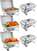GarveeHome Chafing Dish Buffet Set 6 Pack, 8 QT Food Servers and Warmers Stainless Steel Chafer with Water Pan for Weddings, Parties, Banquets, and Catering