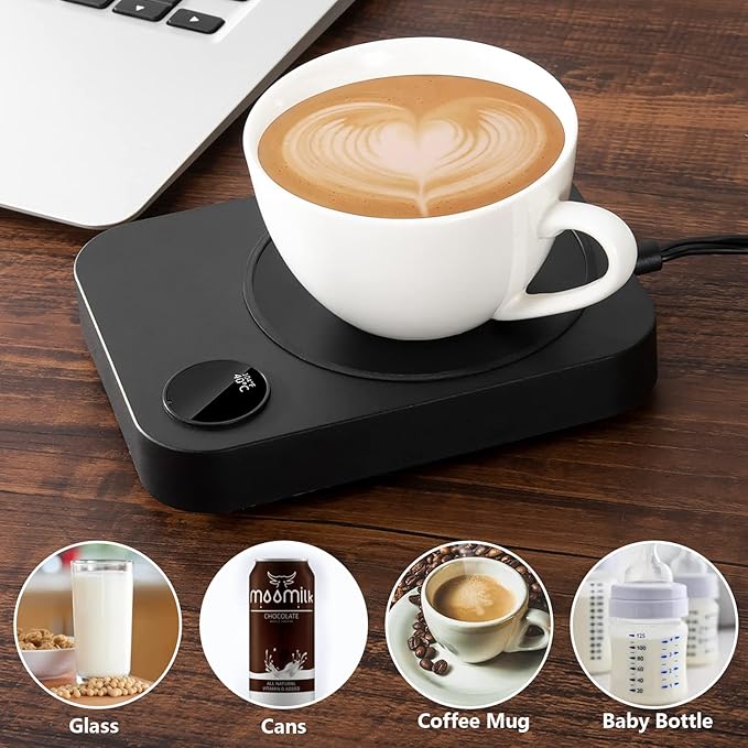 Coffee Mug Warmer, Coffee Warmer for Desk with Auto Shut Off & 3 Temperature Settings, Smart Coffee Cup Warmer for Desk, Candle Warmer for Tea, Milk, Coffee, Wax and Candle, Balck