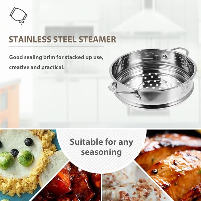 STOBAZA Vegetable Steamer Set 18cm Steamer Basket Stainless Steel Steam Rack Trivet, Steamer Grid Compatible with Instant Pot Pressure Cooker Round Basket Utensil Set