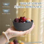 Homienly Wheat Straw Small Bowls, Dessert Bowls for Kitchen, Camping, Party, Unbreakable Mini Bowl Set of 8, 10 OZ Microwave and Dishwasher Safe Appetizer Bowl,Yogurt Bowls Set (Dark Grey)