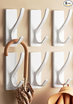 Self Adhesive Coat Hooks for Hanging, Heavy Duty Stainless Double Wall Hook for Towel, Backpack, Hat, Sturdy Metal Hanger for Bathroom, Bedroom, Door, Wall Mounted, 6 Pack, White