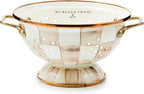 MACKENZIE-CHILDS Enamel Colander, Decorative Kitchen Strainer, Large, Brown-and-White Mocha Check