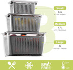 Fresh Fruit Vegetable Storage Containers, 3 Pack Produce Saver Container for Fridge with Lids &Removable Colander BPA-Free Refrigerator organizer for Fruit, Veggie Berry, Meat Keep Fresh Longer- Grey