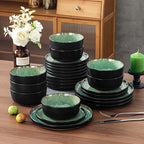 vancasso Plates and Bowls Sets, 24 Pieces Stoneware Dinnerware Sets for 8, Kitchen Dish Set Mircowave and Dishwasher Safe Ceramic Dishware, Turf Green, Series AMBER