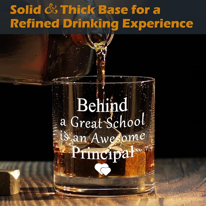 kunlisa Principal Gifts Whiskey Glasses, Principal Appreciation Gifts for Women Men, 10 oz Drinking Rocks Glasses for Women Men Whisky Cocktail Scotch Bourbon Liquor