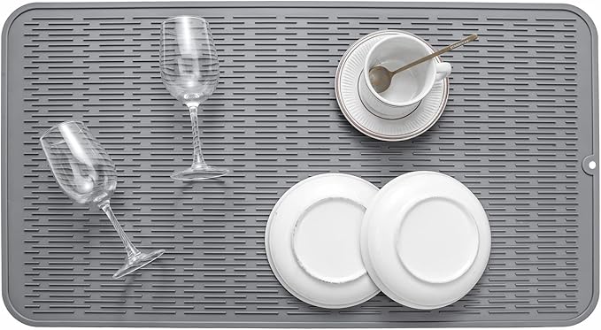 Silicone Dish Drying Mat for Multiple Usage,Easy clean,Eco-friendly,Heat-resistant Silicone Mat for Kitchen Counter or Sink,Refrigerator or Drawer Liner Grey 4XL 32 inches x 18 inches