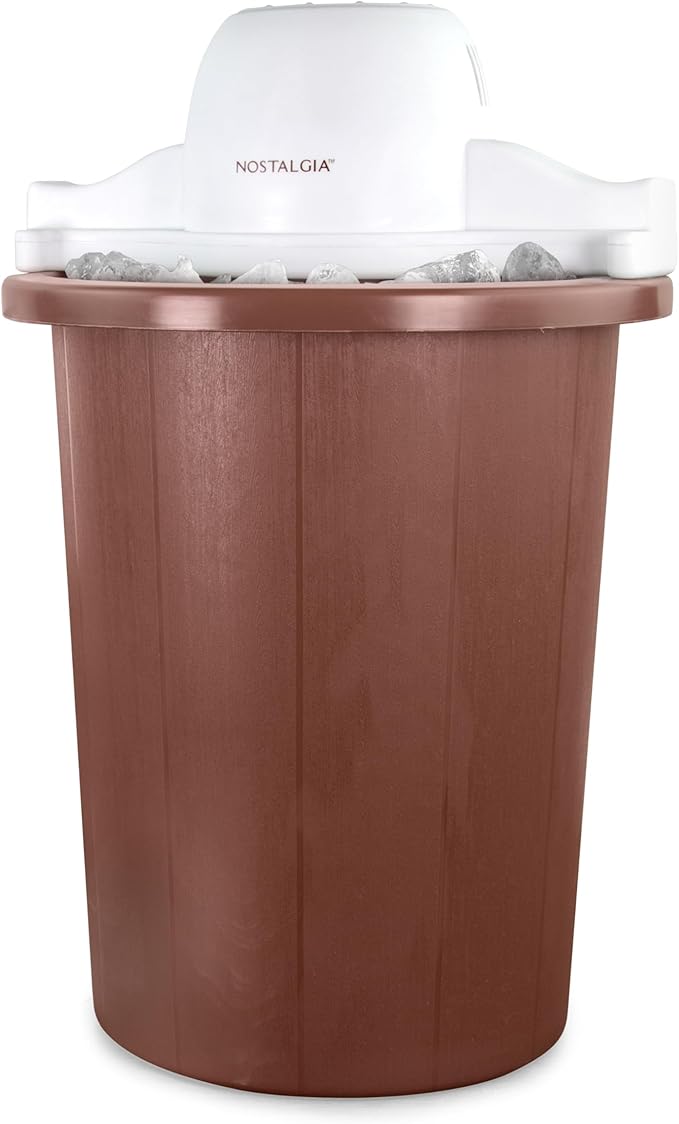 Nostalgia Electric Ice Cream Maker – Parlor Style, Old Fashioned Soft Serve Ice Cream Machine Makes Frozen Yogurt or Gelato in Minutes - Fun Kitchen Appliance – White & Dark Bown - 6 Quart