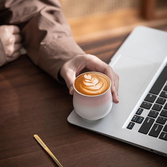 4-Oz Ceramic Espresso Cups Set - Multi-Color, Handle-Free Design for Home & Cafe | Dishwasher-Safe Stoneware Cups (Gradient Pink, 2)