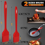 Walfos Silicone Basting Pastry Brush, Heat Resistant Pastry Brush Set, Strong Steel Core and One-Pieces Design, Perfect for BBQ Grill Baking Kitchen Cooking, BPA Free and Dishwasher safe, 2 Pcs (red)