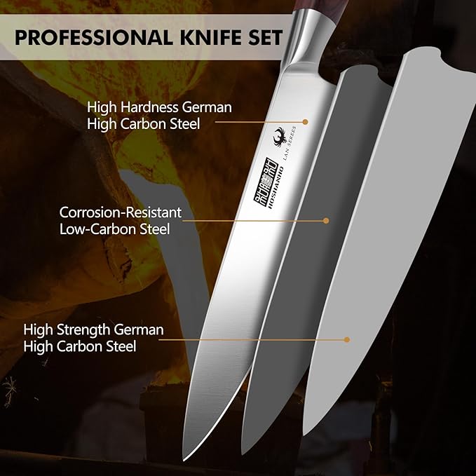 7-Piece Knife Set with Block - High-Carbon Stainless Steel Kitchen Knife, Ultra Sharp Professional Chef Knives with Sharpener