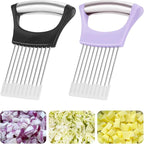 2PCs Stainless Steel Onion Slicer Holder, Onion Cutter Holder for Slicing of Onions,Tomatoes,Avocados,Eggs and Other Vegetables,KItchen Utensils (Purple & Black)