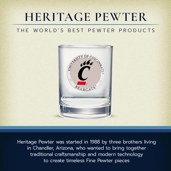 Heritage Pewter Cincinnati Double Old Fashion | Double Rocks Glass 14 OZ for Liquor | Expertly Crafted Pewter Glass