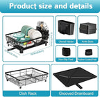 Dish Drying Rack - Space Saving Dish Rack - Dish Racks for Kitchen Counter with Drainboard,Rustproof Dish Drainer with Removable Utensil Holder,Black