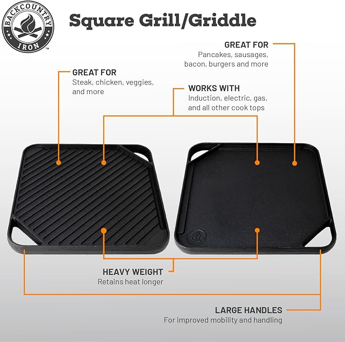 Backcountry Iron 10.5 inch Single-Burner Reversible Cast Iron Grill/Griddle