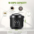 10-Cup Uncooked Rice Cooker & Food Steamer - Ceramic Non-Toxic Inner Pot, One-Touch Multifunction for Rice/Sauté/Yogurt, Dishwasher Safe, 3-10 Family Size, Black