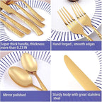 Silverware Set Flatware Set Gold Hammered Handle Cutlery Set Stainless Steel Shiny Mirror Polished Brass 20 Pieces Dishwasher Safe Service for 4