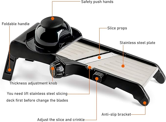 VEKAYA Mandoline Slicer for Kitchen, Stainless Steel Professional Vegetable Slicer with Adjustable Thickness, Ultra Sharp Blades, Safety Gloves & Food Holder, Ideal for Potatoes, Onions, Cucumbers