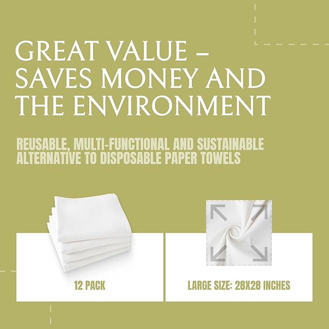 Flour Sack Towels for Kitchen, 18 Pack, 28x28 - Lint-Free White Flour Sack Dish Towels, Super-Absorbent Cotton Tea Towels for Kitchen Drying, Bread Proofing, Baking, Crafting, Embroidery