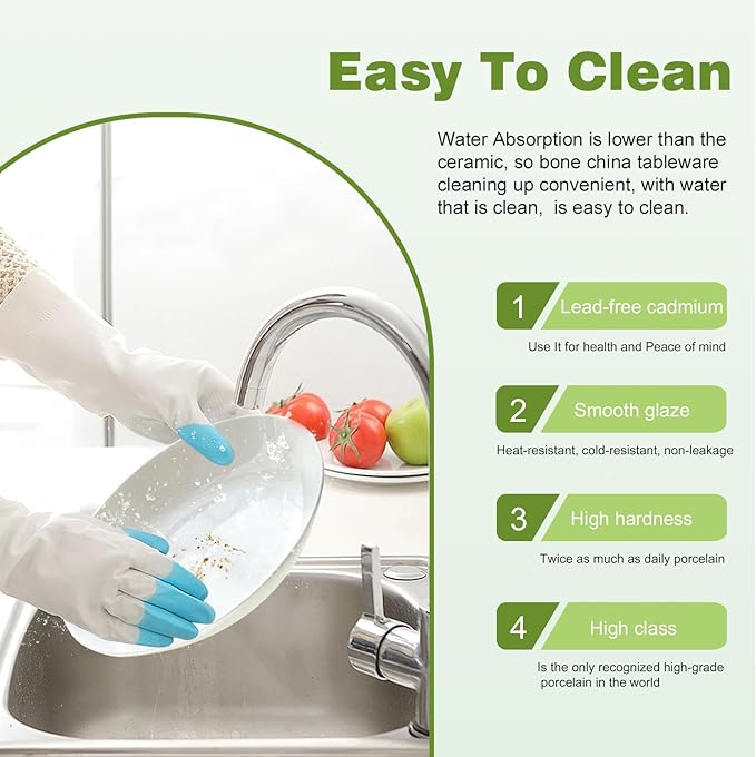 Yoshy 16-Piece White Bone China Dinnerware with Lightweight Durable Chip Resistant Design Service for 4