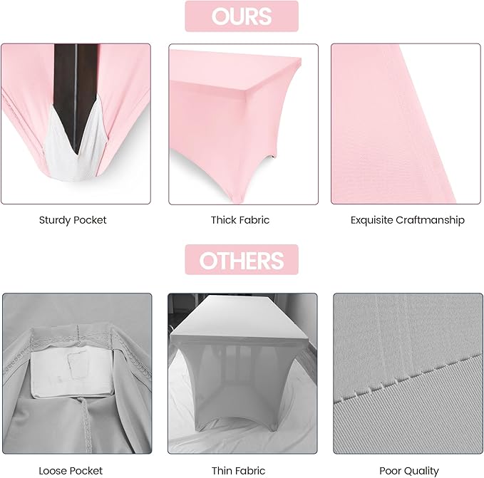 Utopia Kitchen 6FT Spandex Tablecloth [2 Pack, Pink] 200 GSM Stretch, Fitted, Washable and Wrinkle Resistant Table Cloth Rectangle Cover for Trade Shows, Wedding, Parties [72Lx30Wx30H Inch]