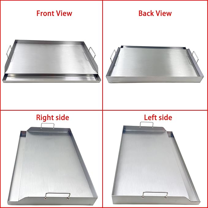 Direct Store Parts DS127 Stainless Steel BBQ Cooking Griddle, Universal Flat Top Griddle with 2 Handles for Most Gas Grills, W25"×D16"×H2.75", Heavy Duty Stainless Steel Griddle 1pc, Large size