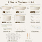 JEETEE Pots and Pans Set Non Stick 19pcs, Kitchen Cookware Sets with Detachable Handle, Induction Nonstick Cookware Set with Removable Handle, Stackable RV Cookware, Oven Safe, PFOA Free, Beige