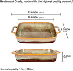 Rectangular 10 x 8 Casserole Dish, 1.9 Qt Ceramic Au gratin Baking Dish with Handles, or for mixing, salad, pasta plate, Best gift for those who love baking, Microwave, Oven safe