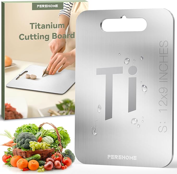 Titanium Cutting Board for Kitchen, Cutting Board Double Sided Food Grade, Chopping Boards with Handle, Dishwasher Safe, Cutting Boards For Meats, Fruits, Vegetables (12x9in)