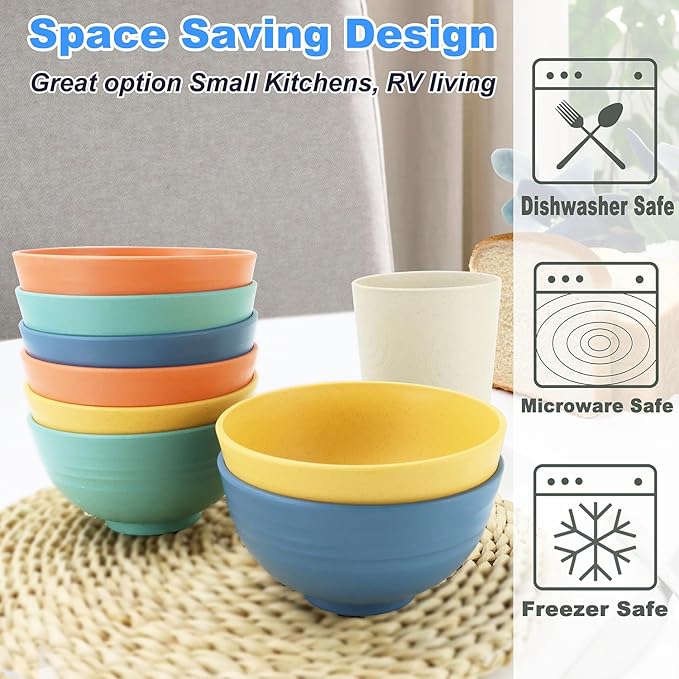 PYRMONT Wheat Straw Bowls Set of 8, 10 OZ Small Bowls for Kids, Cereal, Dessert & Snack, BPA-Free, Dishwasher & Microwave Safe