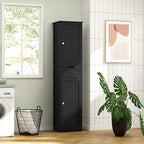 Iwell Tall Black Bathroom Cabinet with 2 Doors and 1 Drawer, Bathroom Storage Cabinet with Adjustable Shelves, Narrow Storage Unit for Living Room, Entryway, Kitchen, Black