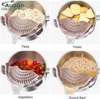 Large AUOON Clip on Strainer for All Pots and Pans - Oversized Silicone Pot Strainer Family-Style Design Pasta Strainer Kitchen Colander for Spaghetti and Noodles | Dishwasher Safe