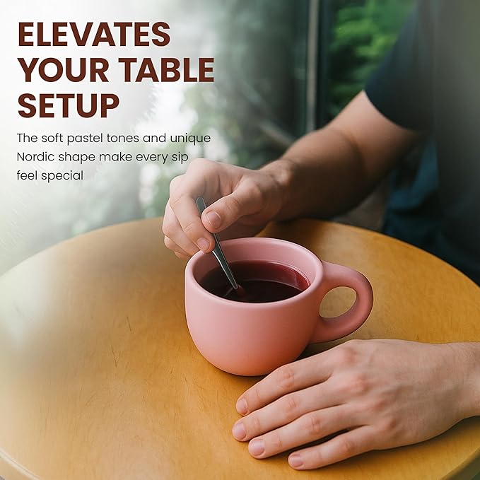 10oz Nordic Ceramic Coffee and Tea Mug – Cute Cup and Saucer Perfect for Coffee Lovers Gifts and Kitchen Essentials (Purple)