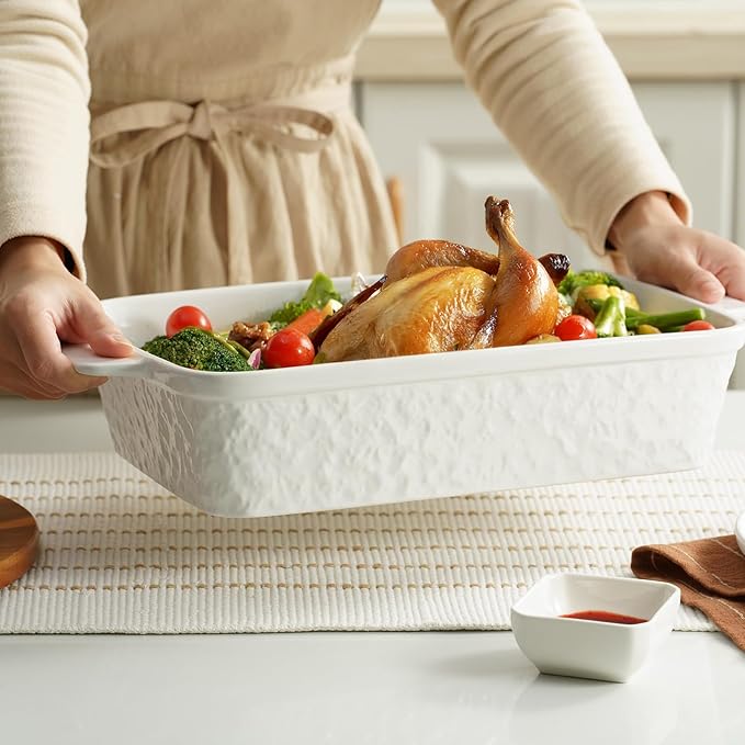 Casserole Dish for Oven, 4.2 QT Baking Dish, 9x13 Large Porcelain Baking Pan, Durable Rectangular Lasagna Pan Deep with Handles, Microwave Oven Safe
