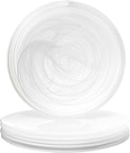 Vikko Dinner Plates, Set of 6 White Alabaster Plates, 11" Plate with Marbelized, Swirl Design, Elegant Glass Plate, Dishwasher Safe