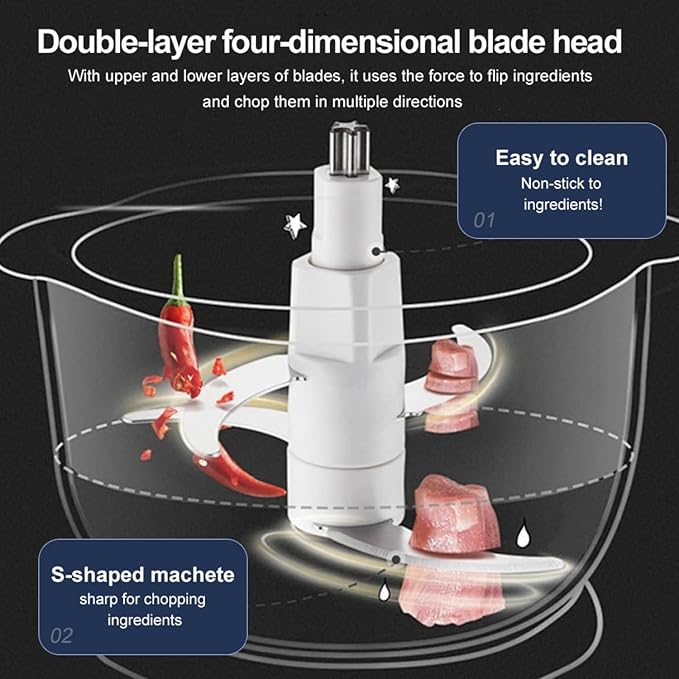 Food Processor, 5-Speed Electric Food Chopper with Vegetable Chopper & Meat Grinder - 2 Bowls (8 Cup Stainless Steel+8 Cup Glass), 300W, 2 Sets of 4 Bi-Level Blades for Vegetable/Fruits/Meat