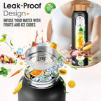 Aqulea Glass Water Bottles 32 Oz with Silicone Sleeve - BPA Free Reusable Wide Mouth Glass Motivational Water Bottles with Fruit Infuser – Leak Proof Borosilicate Water Bottle with Time Marker (Black)