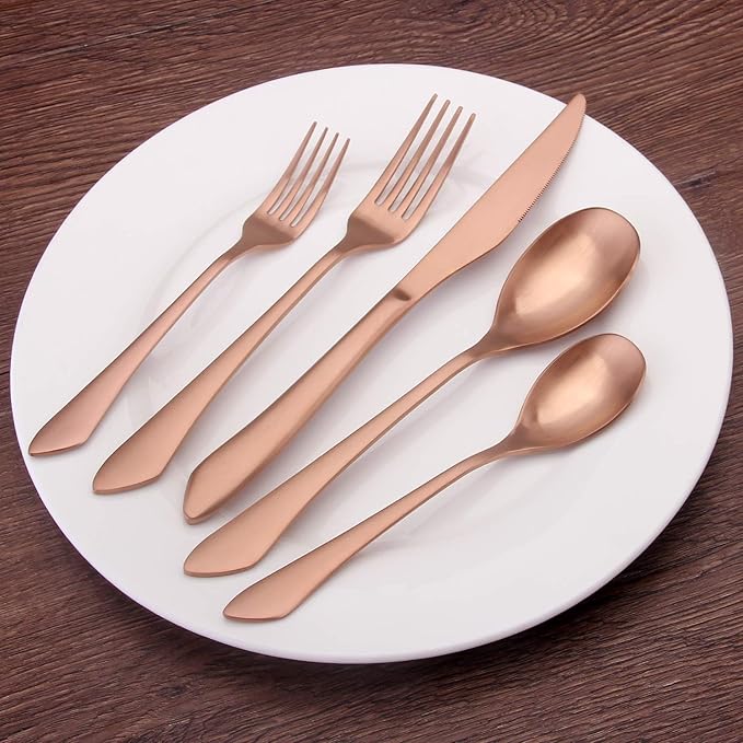 Matte Rose Gold Silverware Set, 20-Piece Stainless Steel Flatware Set, Kitchen Utensil Set Service for 4, Satin Finish Tableware Cutlery Set for Home and Restaurant, Dishwasher Safe