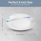 Ceramic Dessert Plates Set of 8, 8 inch, Appetizer Plates, Salad Plates, Small Plates, Microwave & Dishwasher Safe, Fantasy Series, Gold Rim