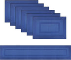 PIGCHCY Placemats with Matching Table Runner,Heat Resistant Vinyl Woven Washable Table mats Sets (6 Placemats+1 Table Runner,Navy Blue)