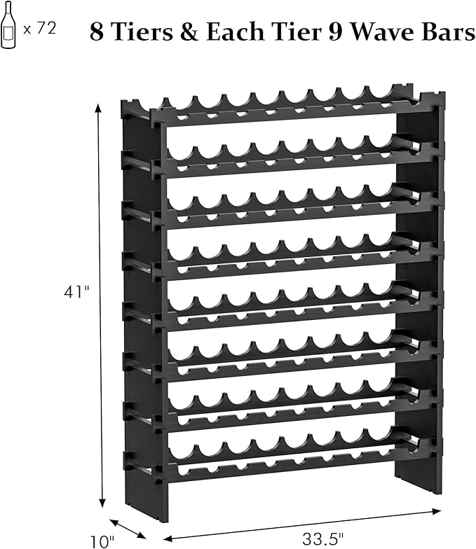 Bambloom Wine Rack Freestanding Floor, Stackable Wine Bottle Storage, Wooden Free Standing Wine Stand Organizer for Kitchen,Cellar. 36 Bottles Wine Holder Display Shelves for Champagne (Black)